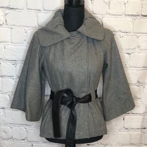 Guess Grey “Wool” coat with 3/4 sleeves & belt